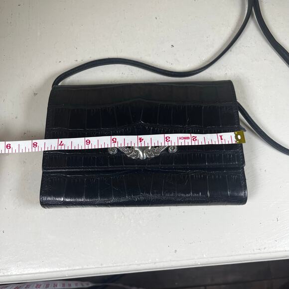 Brighton Crocodile Black Leather Crossbody Wallet Purse - Picture 2 of 7